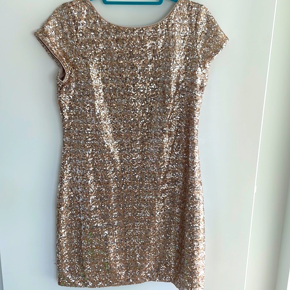 White House black market gold sequin shift dress